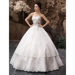 White Ball Gown Sweetheart Neck Sash Floor-Length Bridal Wedding Gown