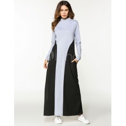 Women Kaftan Dress Two Tone Long Sleeve Oversized Jalabiya Dress