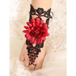 Classical Lolita Bracelet Black Lace Red Flower Beads Lolita Accessories