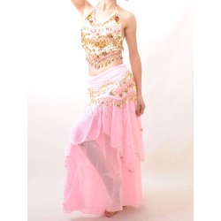 Outfit Belly Dance Costume Pink Sequined Chiffon Bollywood Dance Set For Women