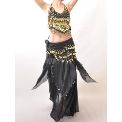 Outfit Belly Dance Costume Glitter Black Sequined Chiffon Bollywood Dance Set For Women