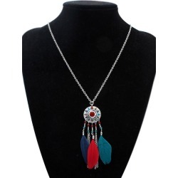 Boho Long Necklace Women's Feathers Detail Beaded Pendant Necklace