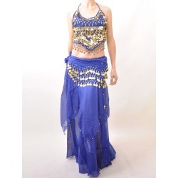 Belly Dance Costume Outfit Blue Sequined Chiffon Women's Bollywood Dance Set
