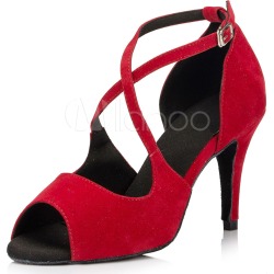 Latin Dance Shoes Red Women Peep Toe High Heel Stiletto Ballroom Dance Sandals