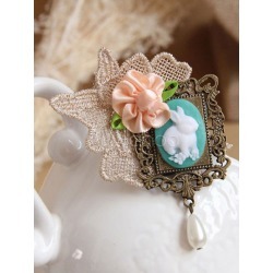 Vintage Lolita Brooch Lace Ribbon Flower Pearl Lolita Brooch Pin Decorated Rabbit