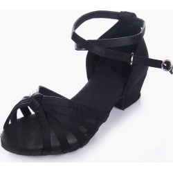 Quality Black Soft Sole Open Toe Satin Ballroom Shoes For Kids