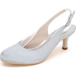 Wedding Guest Shoes Silver Bridesmaid Shoes Satin Round Toe Slingbacks Wedding Shoes
