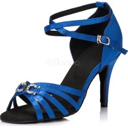 Latin Dance Shoes Open Toe High Heel Stiletto Blue Ankle Strap Ballroom Dance Sandals For Women