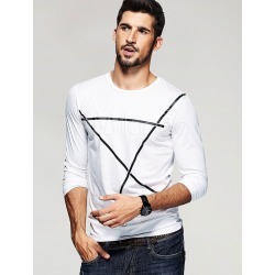 White T Shirt Men's Long Sleeve Crewneck Casual T Shirt