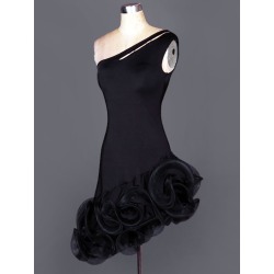 Latin Dance Dress Organza One Shoulder Sleeveless Cut Out Irregular Ruffles Bodycon Latin Dance Costume