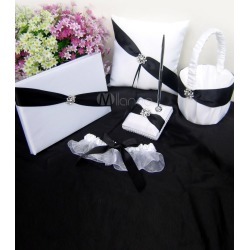 White Satin Wedding Collection Set with Black Ribbon