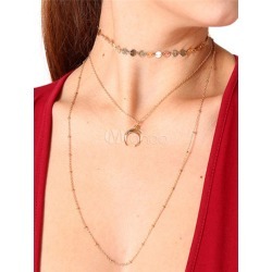 Layered Necklace Women Metal Detail New Moon Alloy Gold Necklace