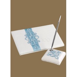 Blue & White 3D Pattern Wedding Books and Pens