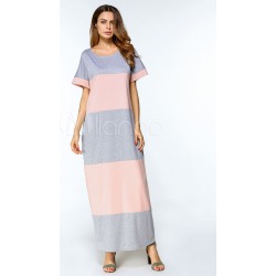 Women Kaftan Dress Two Tone Short Sleeve Oversized Jalabiya Dress