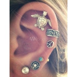 Silver Stud Earrings Set Boho Tortoise Embossed Ear Cuffs Jewelry
