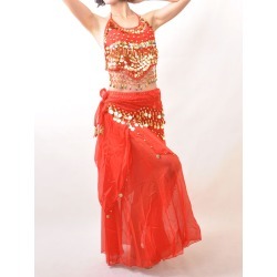 Belly Dance Costume Outfit Red Sequined Chiffon Women's Bollywood Dance Set