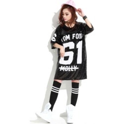 Sequined Dance Costumes Black Printed 2018 Hip Hop Clothing Dance Costume