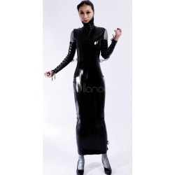 Halloween Unique Black Stand Collar Unisex Latex Dress Halloween