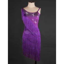 Latin Dance Costumes Purple Sleeveless Tassels Beading Dress Women's Dance Costumes