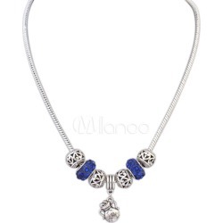 Blue Charm Necklace Women's Euro Style Rhinestone Beaded Pendant Necklace