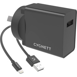 Cygnett PowerPlus 12W Wall Charger + 1.5M Lightning to USB-A Cable - Black