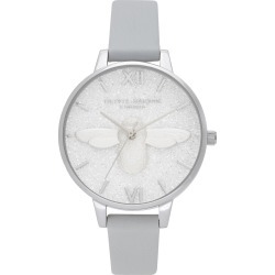 Olivia Burton Movado Company Store Glitter 3D Bee, Eco Light Grey & Silver