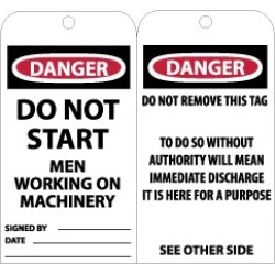 NMC Danger - Do Not Start - Men Working on Machine, 3 Inch Wide x