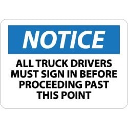 NMC 10x14 Rigid Plastic Truck Drvers Sign In Sign N200RB