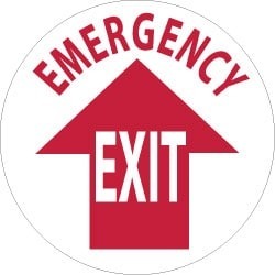 NMC Emergency Exit, Anti Skid Vinyl Sign Round, Red on White, 0.0