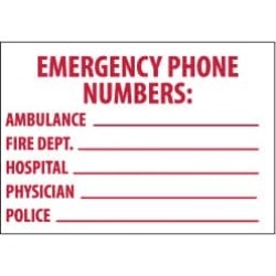 NMC 10x14 Rigid Plastic Emrgy Phone Numbers Sign M346RB
