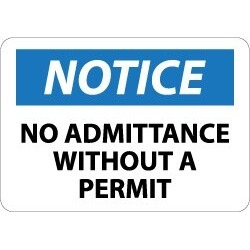 NMC 10x14 Rigid Plastic No Admitt W/o Permit Sign N203RB