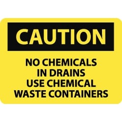 NMC No Chemicals In Drain 10x14" Alum Caution Sign C561AB
