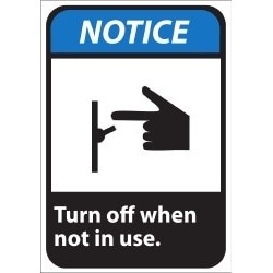 NMC 10x14 Plastic Sign Notice Turn Off When Not NGA23RB