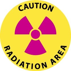 NMC Caution - Radiation Area, Anti Skid Vinyl Sign Round, Black a