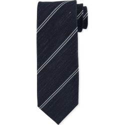 Striped Silk-Linen Tie, Blue