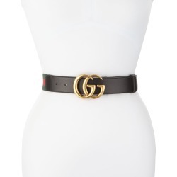 Wide Leather/Web Belt, Black