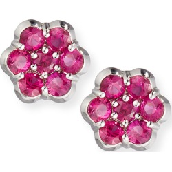 Platinum & Ruby Floral Stud Earrings