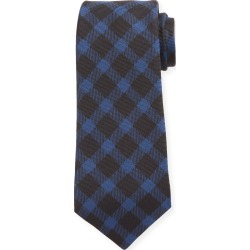 Gingham Check Silk Tie, Navy