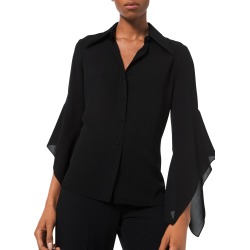Draped-Sleeve Georgette Blouse