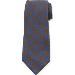 Gingham Check Silk Tie, Brown