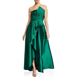 Callie Strapless Taffeta Gown w/ Pleat Detail & Draped Skirt