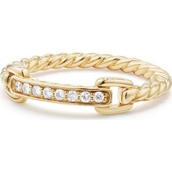 Petite Pave Bar Ring w/ Diamonds in 18k Yellow Gold, Size 6