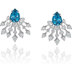 Luminus 18k White Gold Blue Topaz and Diamond Ray Earrings
