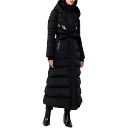 Long Hooded Down Coat w/ Sheepskin Bib