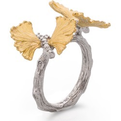 Double Butterfly Ginkgo 18K & Sterling Silver Ring with Diamonds