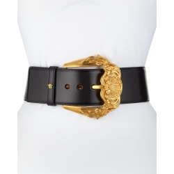 Runway Wide Leather Belt w/ Golden Buckle