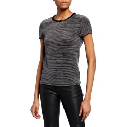 Short-Sleeve Velvet-Striped Ringer Tee