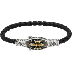 Men's Braided Leather Bracelet w/ Two-Tone Trident