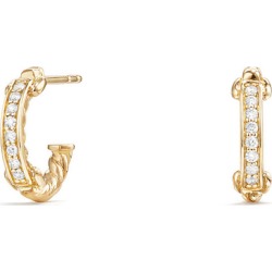 Petite Pave Hoop Earrings w/ Diamonds in 18k Yellow Gold