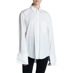 Cotton Poplin Long-Sleeve Collar Pleat Top